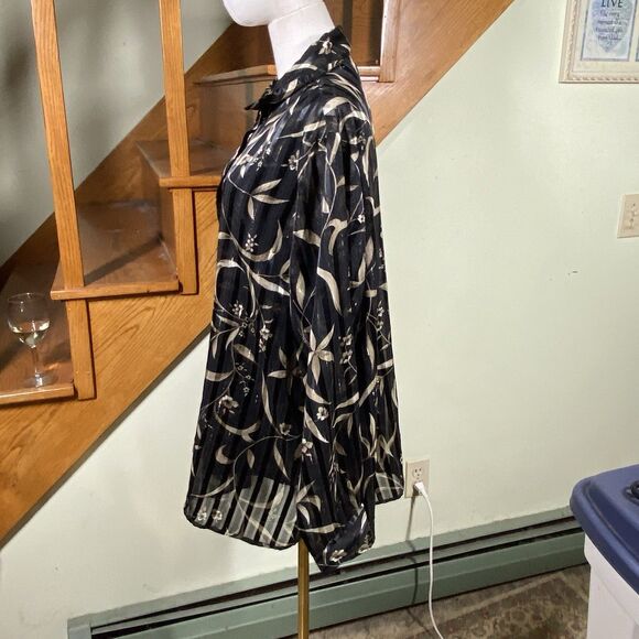 Red Hot Plus Sz 20W Black Tan Floral Button-Front 2-Piece Tank Sheer Blouse Work - Picture 4 of 10